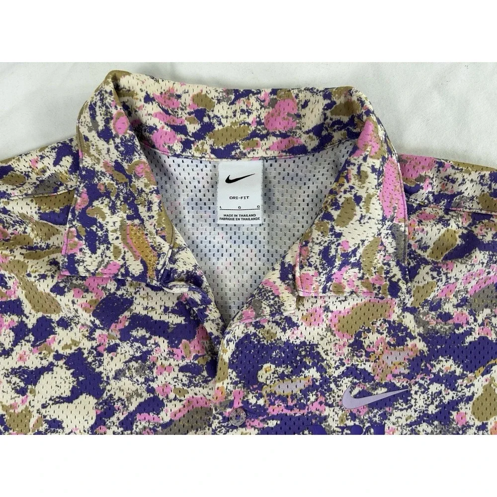 Nike Shirt Trek Division Men's Large Psychic Purple Mesh Hawaiian Button Dri Fit - Picture 2 of 10